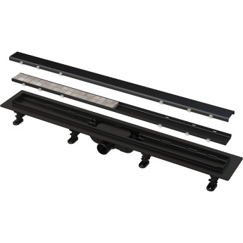 Водоотводящий желоб ALCAPLASTAPZ19BLACK-850 с порогами для решетки или под кладку плитки черный